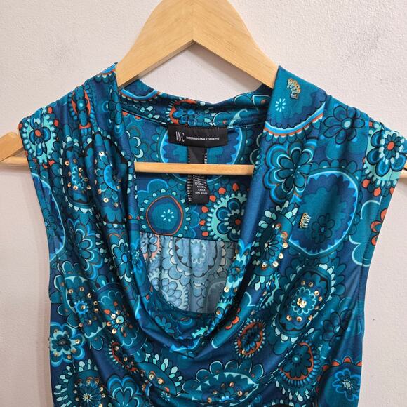 INC Women Y2K Fairy Boho Beaded Sequins Going Out Paisley Cowl Neck Tank Top XS - Picture 4 of 11